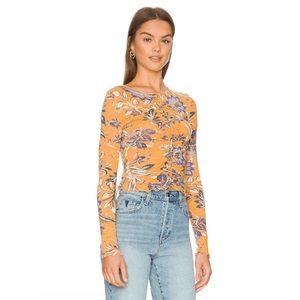 NWT Free People Dreamed Of You Floral Ruched Long Sleeve Top Size S